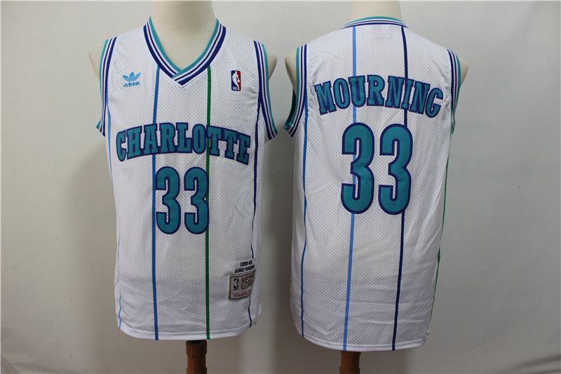 Men Charlotte Hornets #33 Mourning White Throwback Adidas NBA Jerseys->cleveland browns->NFL Jersey